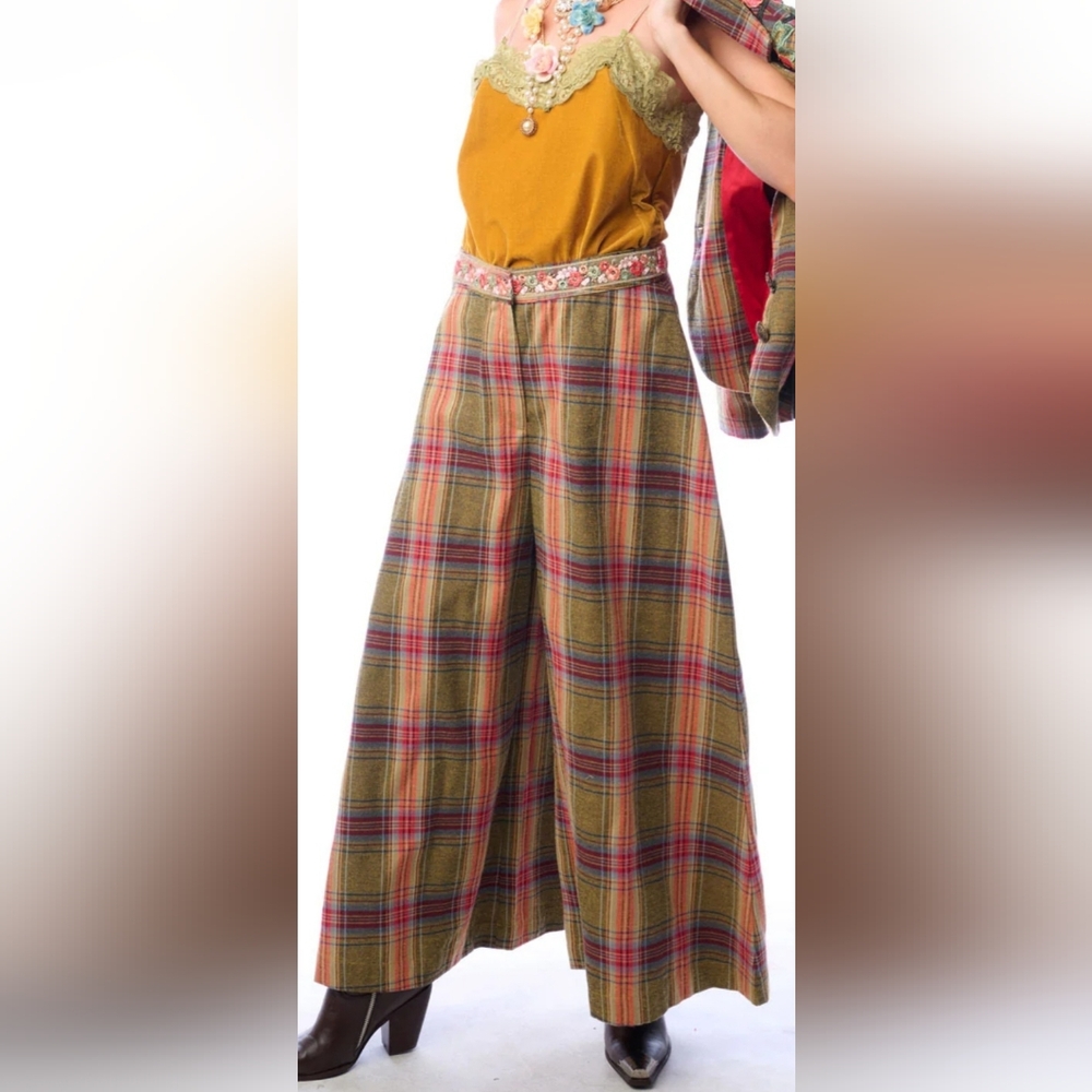 Aratta Multicolor Plaid A-Line Skirt with Floral Detail